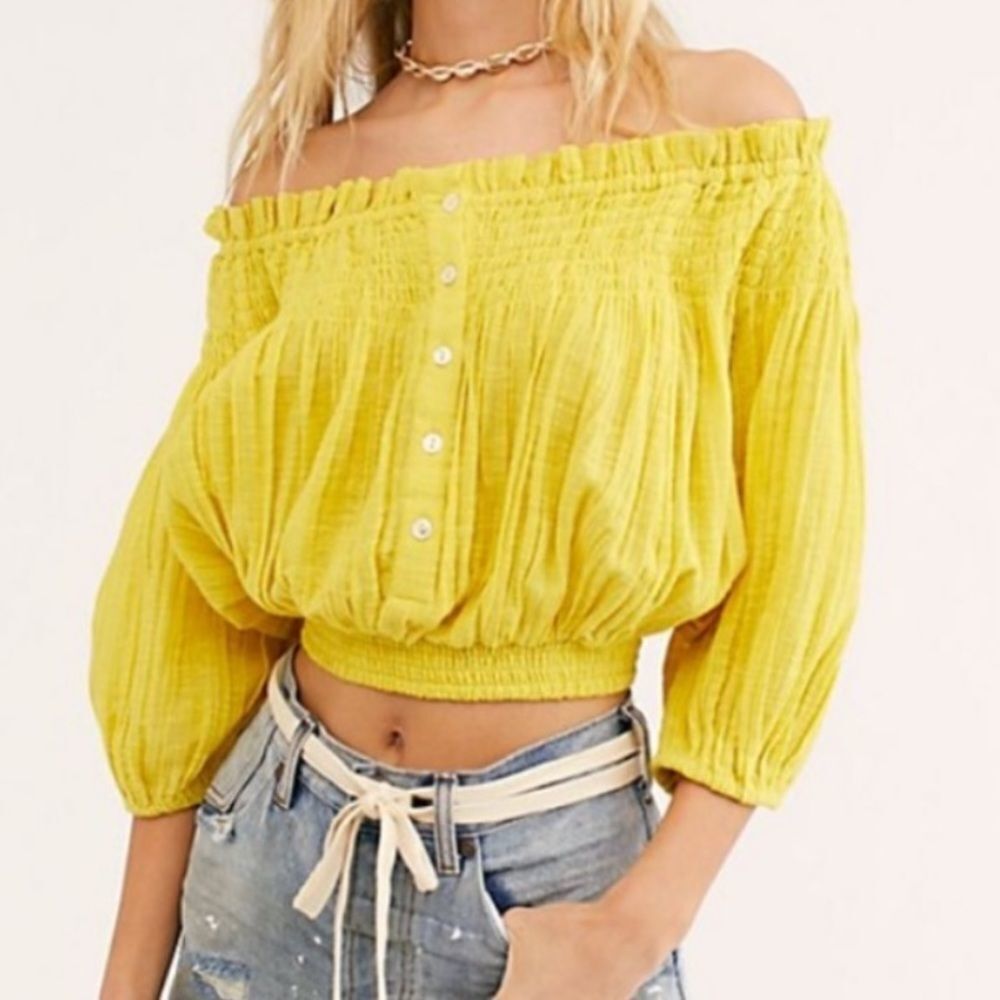 NWT Free People Dancing Till Dawn Top in Yellow